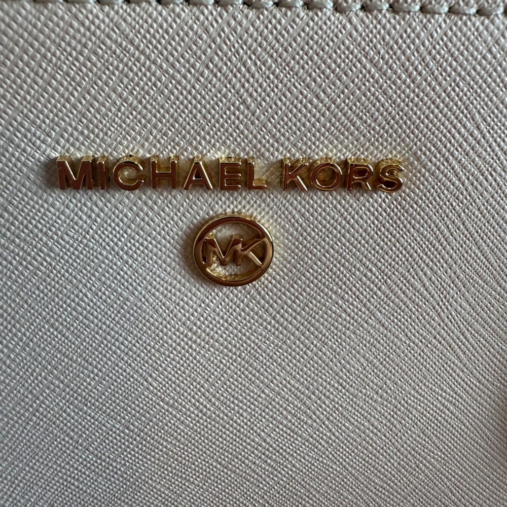 Michael Kors Marilyn Leather Medium Tote Bag LT Cream Gold MK Logo - Picture 8 of 16
